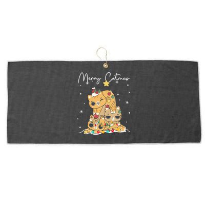 Merry Catmas Cat Christmas Tree Cats Dad Mom Meowy Xmas Gift Large Microfiber Waffle Golf Towel