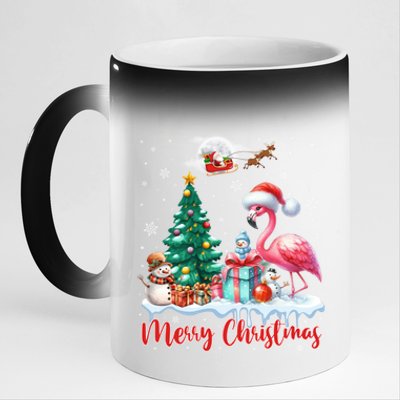 Merry Christmas Cute Flamingo Santa Hat Flamingo Lovers Xmas Swea 11oz Black Color Changing Mug