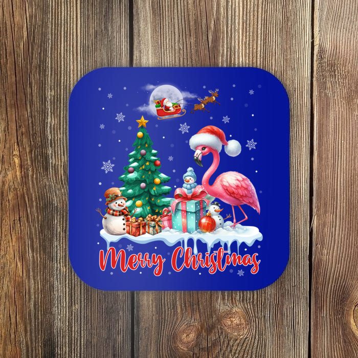 Merry Christmas Cute Flamingo Santa Hat Flamingo Lovers Xmas Swea Coaster