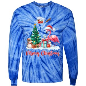 Merry Christmas Cute Flamingo Santa Hat Flamingo Lovers Xmas Swea Tie-Dye Long Sleeve Shirt