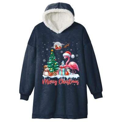 Merry Christmas Cute Flamingo Santa Hat Flamingo Lovers Xmas Swea Hooded Wearable Blanket