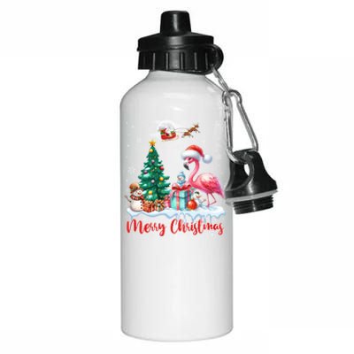 Merry Christmas Cute Flamingo Santa Hat Flamingo Lovers Xmas Swea Aluminum Water Bottle