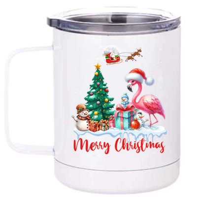 Merry Christmas Cute Flamingo Santa Hat Flamingo Lovers Xmas Swea 12 oz Stainless Steel Tumbler Cup