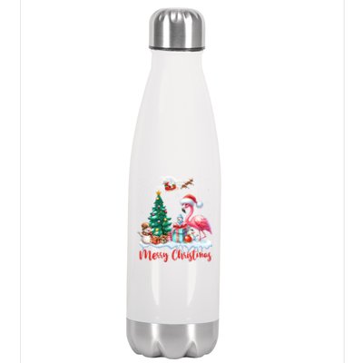 Merry Christmas Cute Flamingo Santa Hat Flamingo Lovers Xmas Swea Stainless Steel Insulated Water Bottle