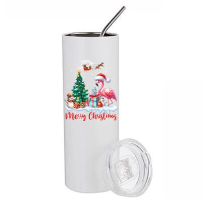 Merry Christmas Cute Flamingo Santa Hat Flamingo Lovers Xmas Swea Stainless Steel Tumbler