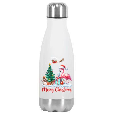 Merry Christmas Cute Flamingo Santa Hat Flamingo Lovers Xmas Swea Stainless Steel Insulated Water Bottle