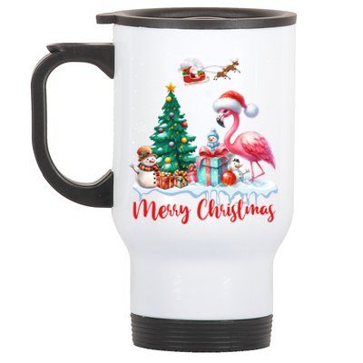 Merry Christmas Cute Flamingo Santa Hat Flamingo Lovers Xmas Swea Stainless Steel Travel Mug