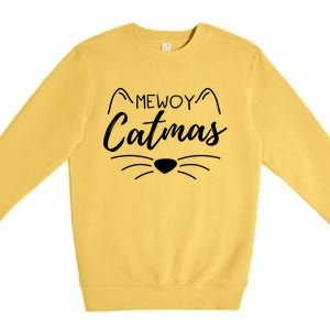 Meowy Catmas Cat Lover Christmas Outfit Funny Pajama Cute Gift Premium Crewneck Sweatshirt