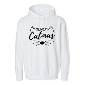 Meowy Catmas Cat Lover Christmas Outfit Funny Pajama Cute Gift Garment-Dyed Fleece Hoodie