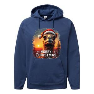 Merry Christmas Camel Ride Lovers Desert Camel Head Performance Fleece Hoodie