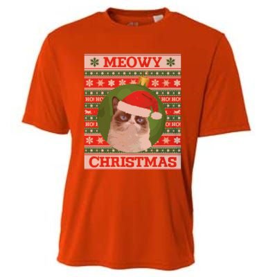 Meowy Christmas Cat Christmas Gift Cooling Performance Crew T-Shirt