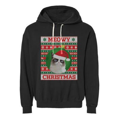 Meowy Christmas Cat Christmas Gift Garment-Dyed Fleece Hoodie