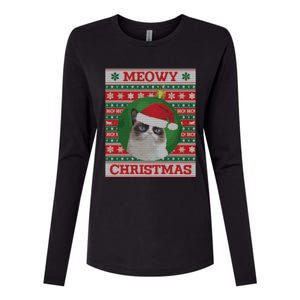 Meowy Christmas Cat Christmas Gift Womens Cotton Relaxed Long Sleeve T-Shirt