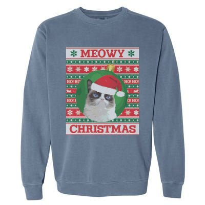 Meowy Christmas Cat Christmas Gift Garment-Dyed Sweatshirt