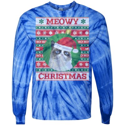 Meowy Christmas Cat Christmas Gift Tie-Dye Long Sleeve Shirt