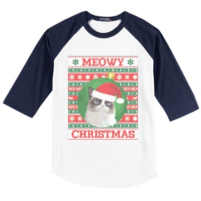 Meowy Christmas Cat Christmas Gift Baseball Sleeve Shirt