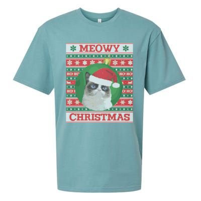 Meowy Christmas Cat Christmas Gift Sueded Cloud Jersey T-Shirt