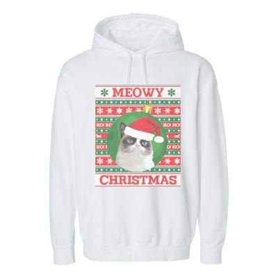 Meowy Christmas Cat Christmas Gift Garment-Dyed Fleece Hoodie