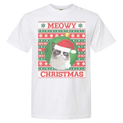 Meowy Christmas Cat Christmas Gift Garment-Dyed Heavyweight T-Shirt