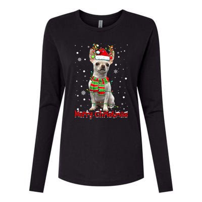 Merry Christmas Cute Chihuahua Dog Xmas Lights Pajama Gift Womens Cotton Relaxed Long Sleeve T-Shirt