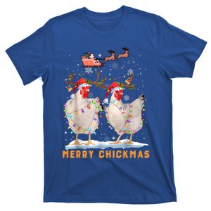 Merry Chickmas Chicken Christmas Ornat Lights Santa Hat Funny Gift T-Shirt