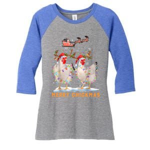 Merry Chickmas Chicken Christmas Ornat Lights Santa Hat Funny Gift Women's Tri-Blend 3/4-Sleeve Raglan Shirt