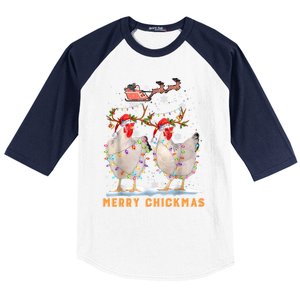 Merry Chickmas Chicken Christmas Ornat Lights Santa Hat Funny Gift Baseball Sleeve Shirt