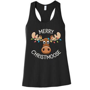 Merry Christmoose Christmas Moose Xmas Lover Holiday Lights Women's Racerback Tank