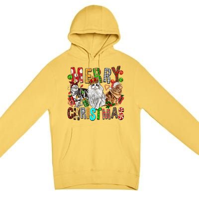 Merry Christmas Cat Santa Hat Pajamas Christmas Cat Lover Great Gift Premium Pullover Hoodie