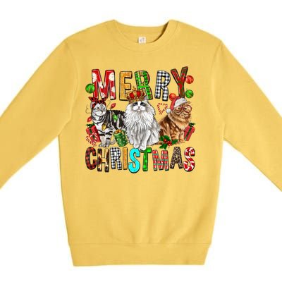 Merry Christmas Cat Santa Hat Pajamas Christmas Cat Lover Great Gift Premium Crewneck Sweatshirt