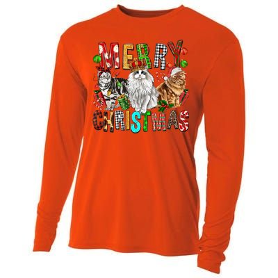 Merry Christmas Cat Santa Hat Pajamas Christmas Cat Lover Great Gift Cooling Performance Long Sleeve Crew