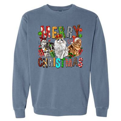 Merry Christmas Cat Santa Hat Pajamas Christmas Cat Lover Great Gift Garment-Dyed Sweatshirt