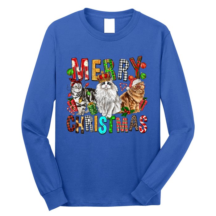 Merry Christmas Cat Santa Hat Pajamas Christmas Cat Lover Great Gift Long Sleeve Shirt