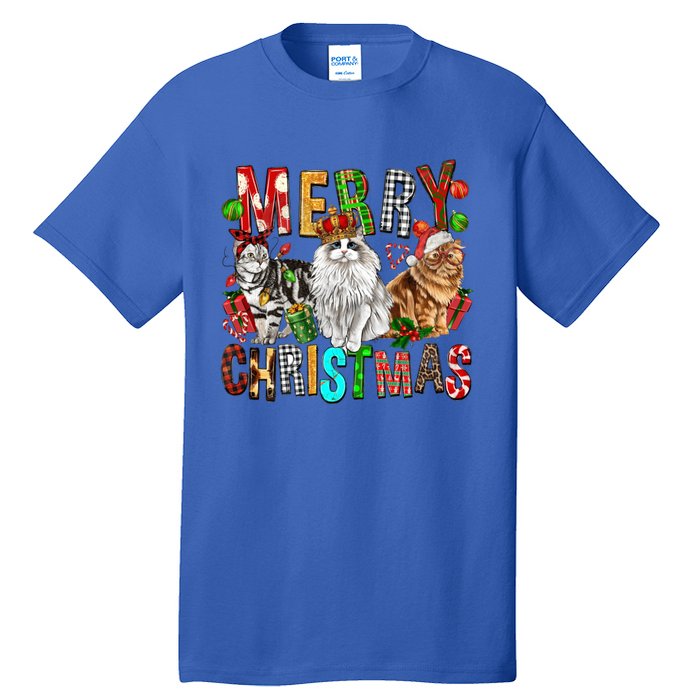 Merry Christmas Cat Santa Hat Pajamas Christmas Cat Lover Great Gift Tall T-Shirt