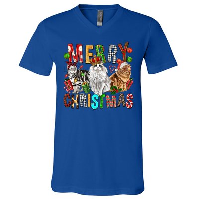 Merry Christmas Cat Santa Hat Pajamas Christmas Cat Lover Great Gift V-Neck T-Shirt