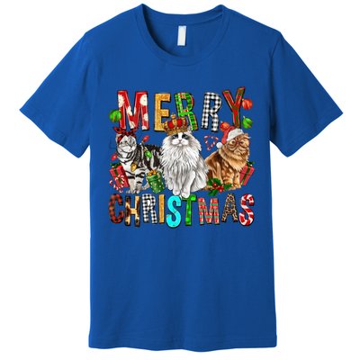 Merry Christmas Cat Santa Hat Pajamas Christmas Cat Lover Great Gift Premium T-Shirt