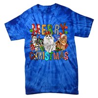 Merry Christmas Cat Santa Hat Pajamas Christmas Cat Lover Great Gift Tie-Dye T-Shirt