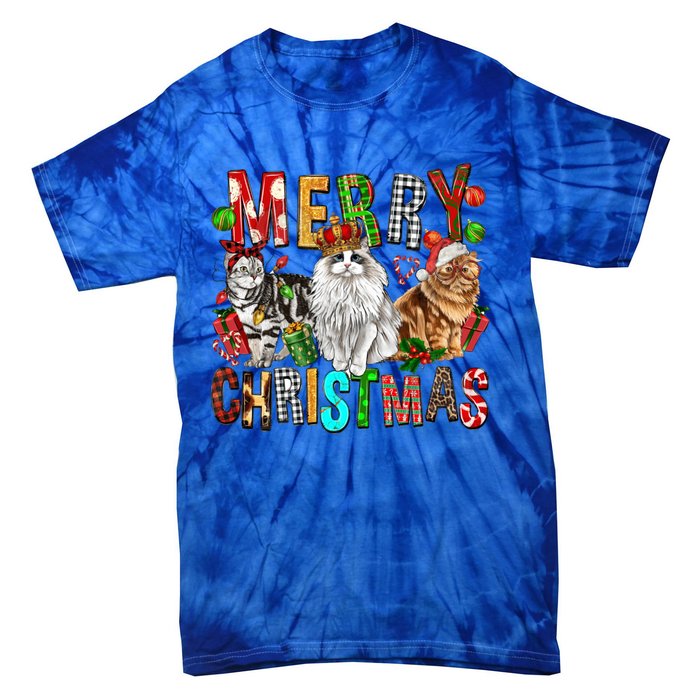 Merry Christmas Cat Santa Hat Pajamas Christmas Cat Lover Great Gift Tie-Dye T-Shirt