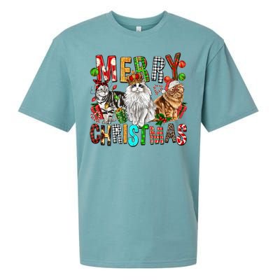 Merry Christmas Cat Santa Hat Pajamas Christmas Cat Lover Great Gift Sueded Cloud Jersey T-Shirt