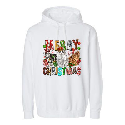 Merry Christmas Cat Santa Hat Pajamas Christmas Cat Lover Great Gift Garment-Dyed Fleece Hoodie