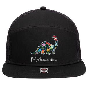 Mamasaurus Christmas Cute Floral Brontosaurus Dinosaur Mom Gift 7 Panel Mesh Trucker Snapback Hat