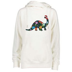 Mamasaurus Christmas Cute Floral Brontosaurus Dinosaur Mom Gift Womens Funnel Neck Pullover Hood