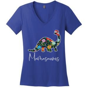 Mamasaurus Christmas Cute Floral Brontosaurus Dinosaur Mom Gift Women's V-Neck T-Shirt