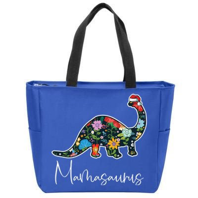 Mamasaurus Christmas Cute Floral Brontosaurus Dinosaur Mom Gift Zip Tote Bag