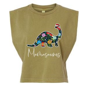 Mamasaurus Christmas Cute Floral Brontosaurus Dinosaur Mom Gift Garment-Dyed Women's Muscle Tee