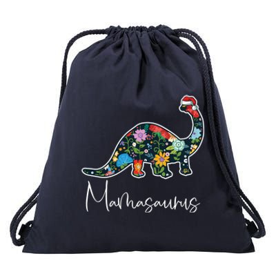 Mamasaurus Christmas Cute Floral Brontosaurus Dinosaur Mom Gift Drawstring Bag