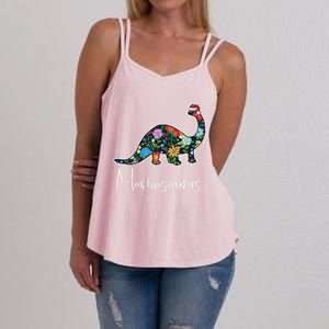 Mamasaurus Christmas Cute Floral Brontosaurus Dinosaur Mom Gift Women's Strappy Tank