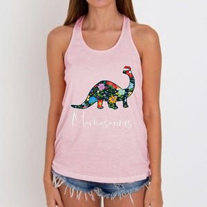 Mamasaurus Christmas Cute Floral Brontosaurus Dinosaur Mom Gift Women's Knotted Racerback Tank