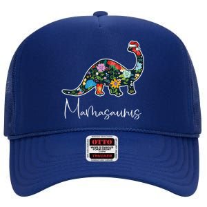 Mamasaurus Christmas Cute Floral Brontosaurus Dinosaur Mom Gift High Crown Mesh Back Trucker Hat