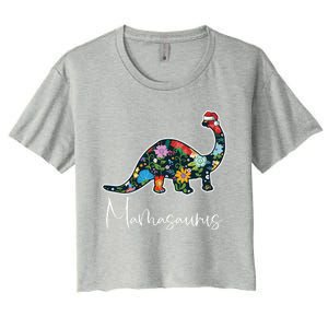 Mamasaurus Christmas Cute Floral Brontosaurus Dinosaur Mom Gift Women's Crop Top Tee